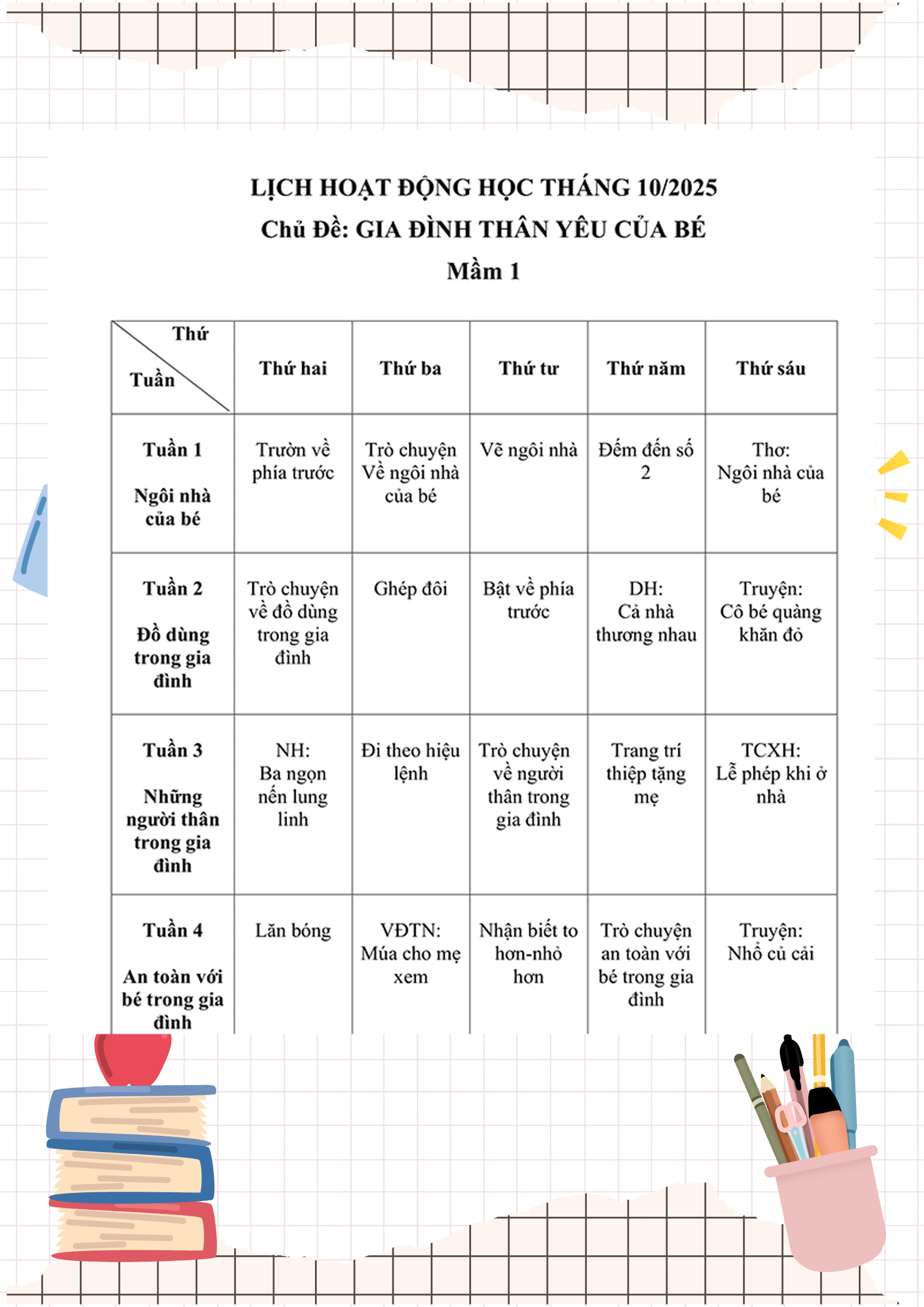 KẾ HOẠCH GIÁO DỤC THÁNG 10/2025 - KHỐI LỚP MẦM