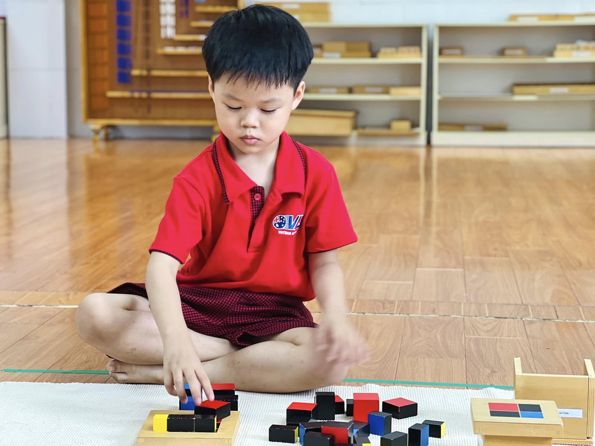 KHÁM PHÁ HÌNH KHỐI CÙNG KHỐI TAM THỨC MONTESSORI