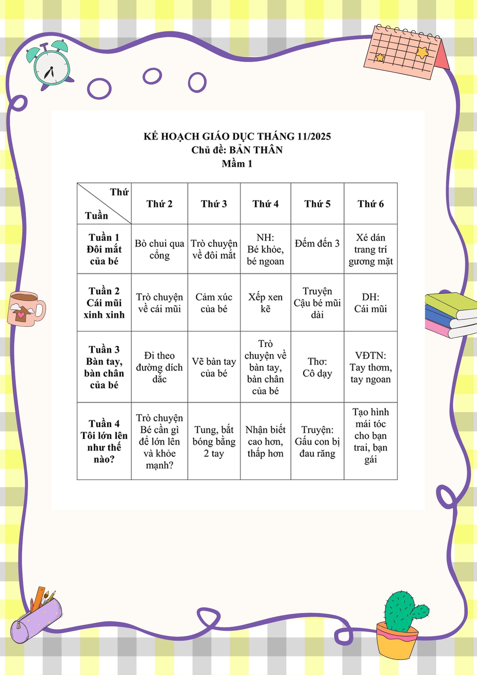 KẾ HOẠCH GIÁO DỤC THÁNG 11/2025 - KHỐI LỚP MẦM