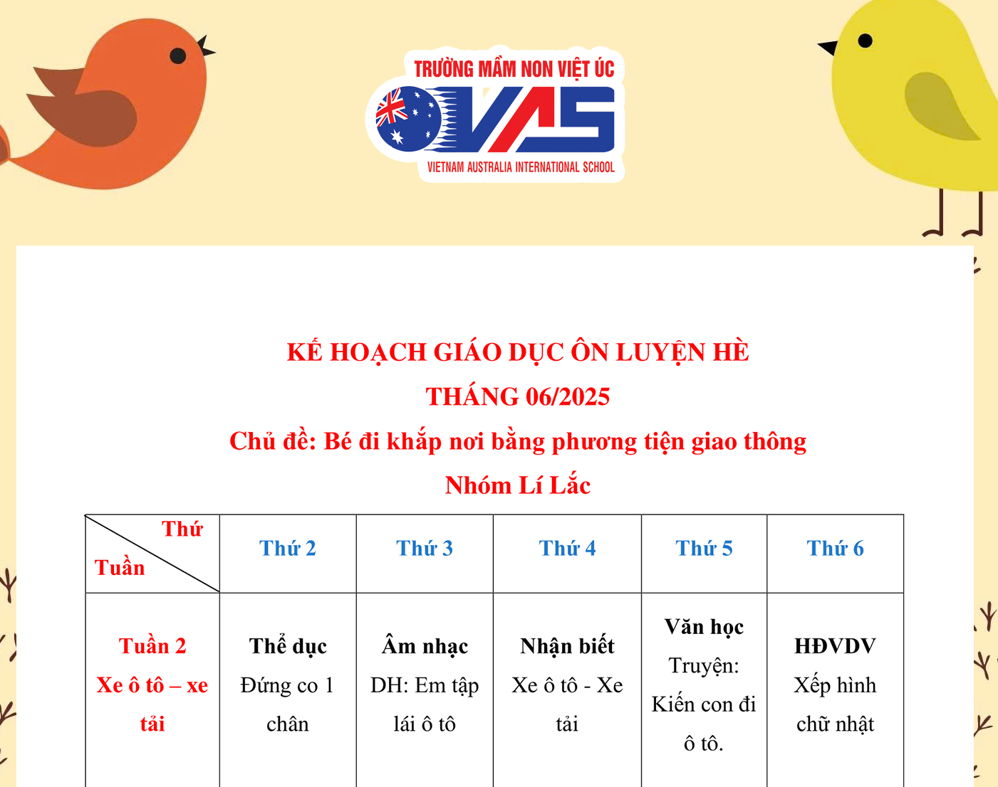 CHƯƠNG TRÌNH HỌC THÁNG 06/2025 - KHỐI NHÀ TRẺ